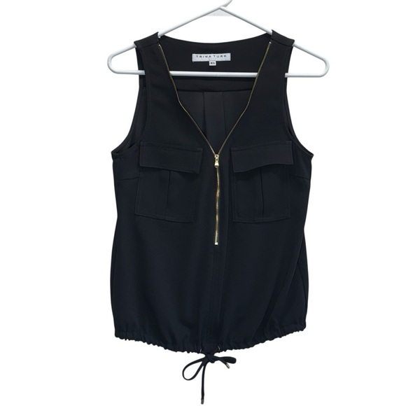 Trina Turk Black Sleeveless Top with Gold Zipper. Size XS - Picture 1 of 10